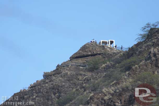 Looking inland and up at those that did an early morning hike to the top of Diamond Head.