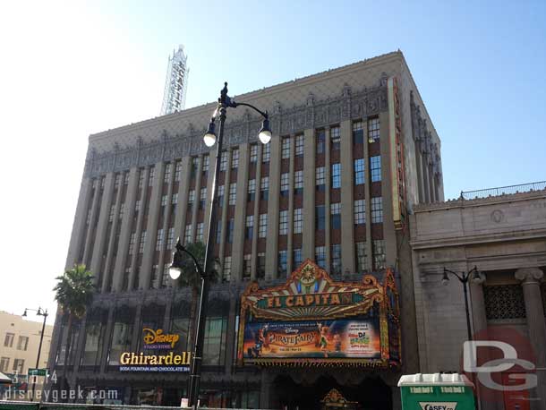 Saturday morning I had the opportunity to attend a screening of the Muppets Most Wanted at the El Capitan Theatre in Hollywood.   Here is a picture from across Hollywood Blvd.
