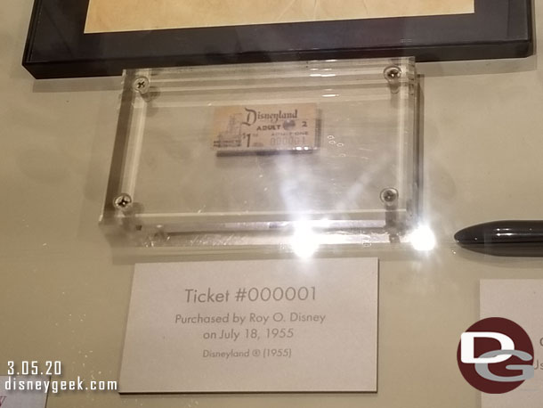 The first Disneyland Ticket, purchased by Roy O. Disney on opening day.