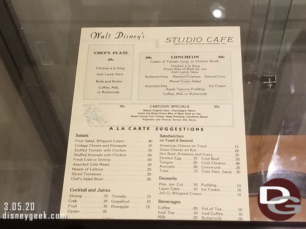 Studio Cafe Menu