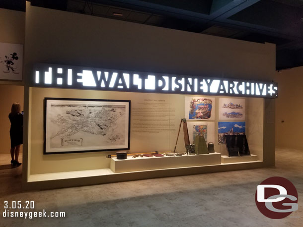 The opposite wall in the room features this display case featuring the construction of Disneyland.