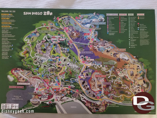 Here is the park map.  The one thing missing from this map that would be helpful would be some sort of indication of the hill directions.. the zoo is build on a series of hills and our goal was to be heading downhill as much as possible.