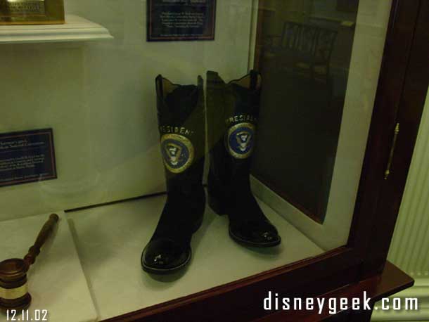 A couple of the displays in the lobby of the Hall of Presidents.  Here are George W. Bush's boots.