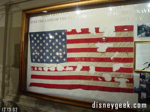 A September 11th flag in the lobby of the American Adventure