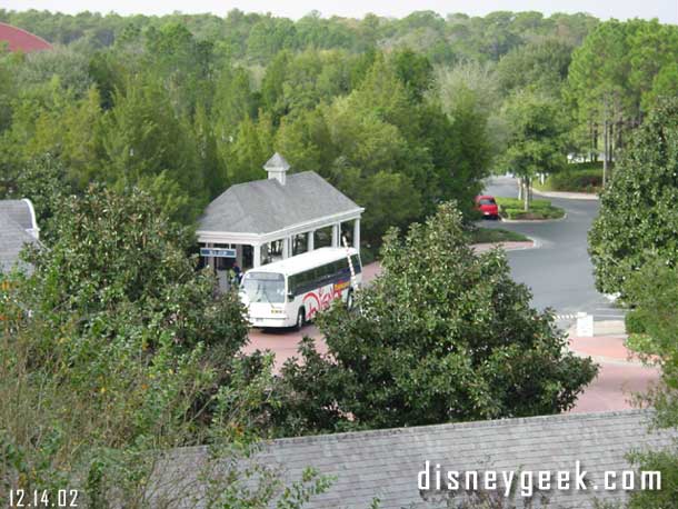 The Yacht Club Bus stop, visible from our balcony