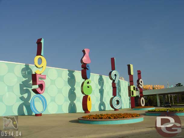 Near the Pop Century bus stop looking toward the main entrance