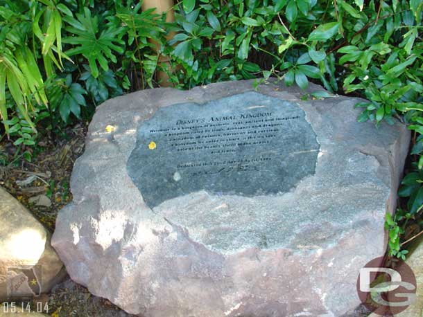 Animal Kingdom's Dedication Plaque is where the tour started