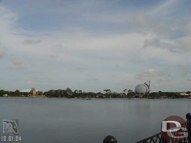 A look across the lagoon, notice the Soarin' building behind Canada, the exterier is just about complete it looks like