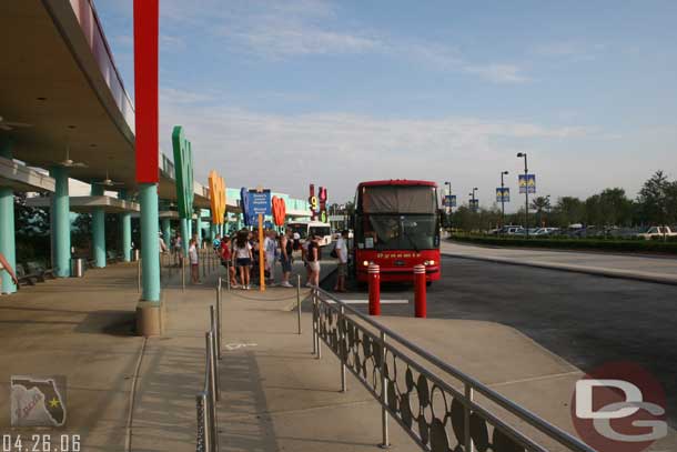 While waiting for the Downtown Disney bus this bus pulled up to the Animal Kingdom stop.  They were using charters to fill in some routes.  Seems Disney is still short bus drivers.