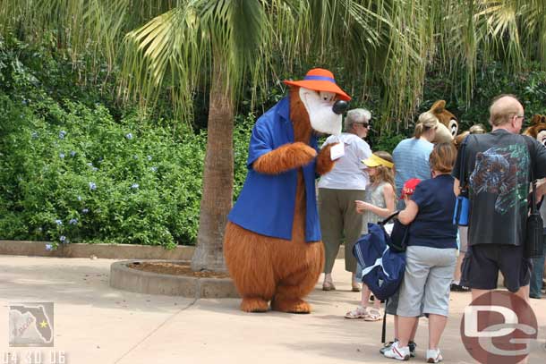 Brer Bear out signing autographs at the park entrance