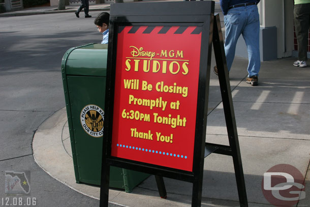 There was some sort of after hours party going on at the Studios and the park closed early.