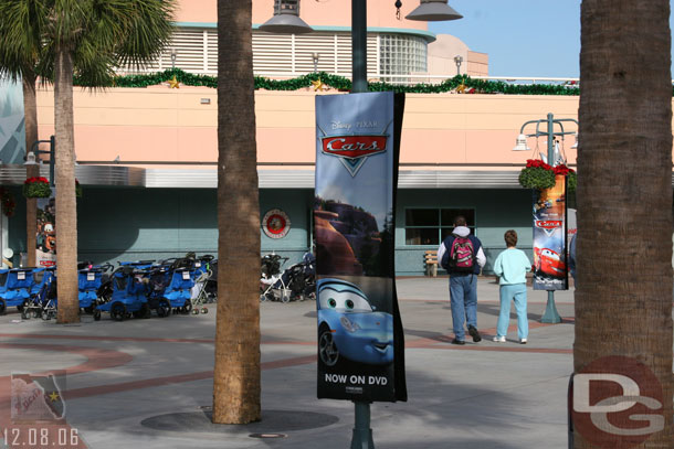 Cars banners up for the DVD release in the Animation Courtyard