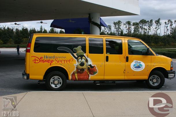 Back at Pop Century there was an array of Disney vans parked out front..