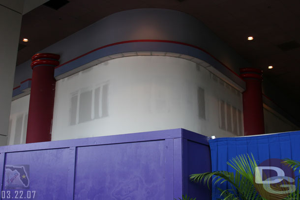 There were walls up blocking the restroom and the rest of the walkway toward Spaceship Earth (to the left when you walk in the door, to the right you could still walk down and out to Club Cool)