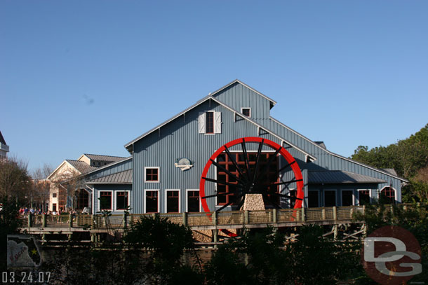 Looking across the River at the Big River Mill (and the main lobby building)