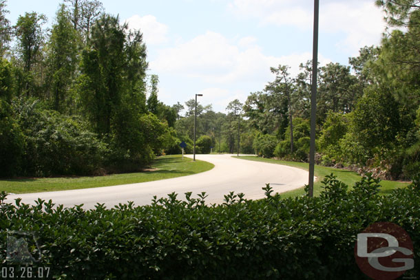 The service road you have to cross to get to the bus stop from this area