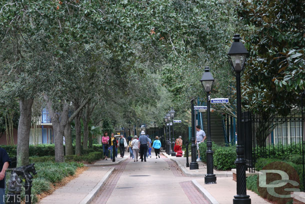 Heading up to breakfast and the bus at Port Orleans