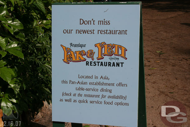 Upon entering Animal Kingdom there is a sign for the Yak and Yeti