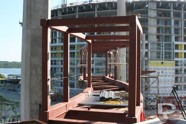 The first segment of the walkway that will connect the new DVC tower to the existing Contemporary Tower was up.