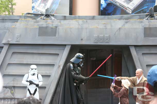 The Jedi Training Academy has its own/permanent stage in front of Star Tours