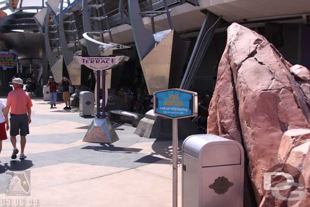 Signs warning people of Space Mountains closure