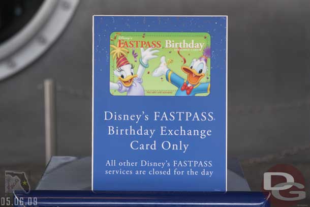 Throughout all the parks are these special birthday Fastpass machines on attractions that did not have Fastpass operating that day