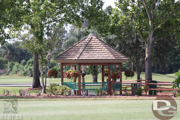 A sitting area along the driveway into the Shades of Green resort