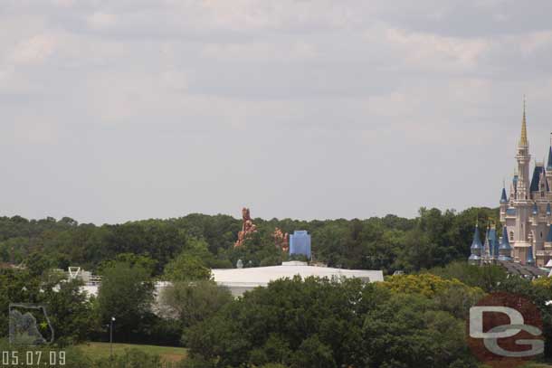 The blue scaffolding is up on the Hall of Presidents