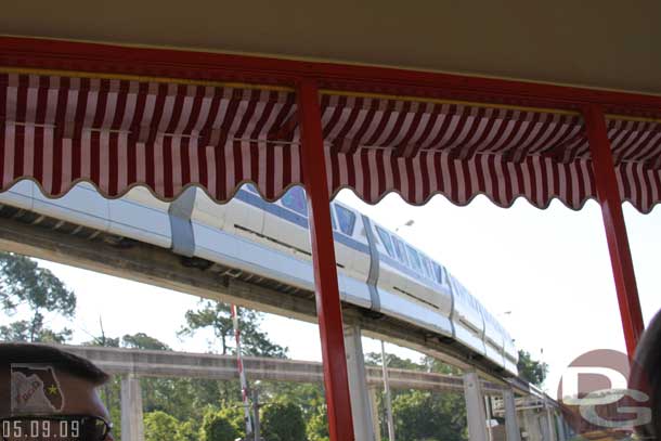 As we were heading back to the park a monorail pulled out of the roundhouse and headed for the main lines