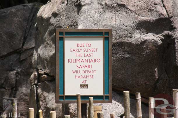 Also saw a more permanent sign for the announcement of the last safari ride of the day, vs the old temporary signs they would put in the walkway.