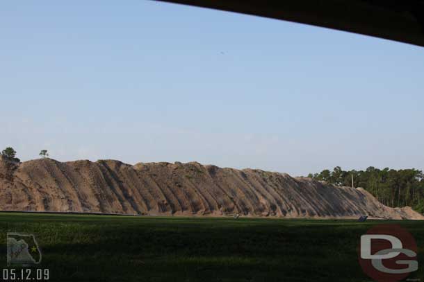 Our first signs of the construction (a big pile of dirt)