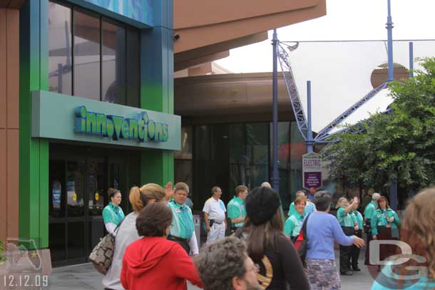 The park had not opened yet, but we were let into the central plaza.  Innoventions CMs were out to greet the crowd.