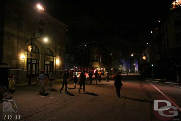 After dessert we headed out to a darkened Streets of America.