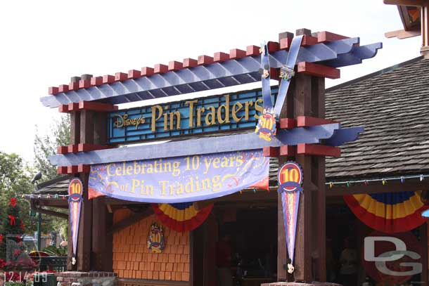 Large banners for the 10th anniversary of the pin trading craze (even though pins have been around in the parks for decades).