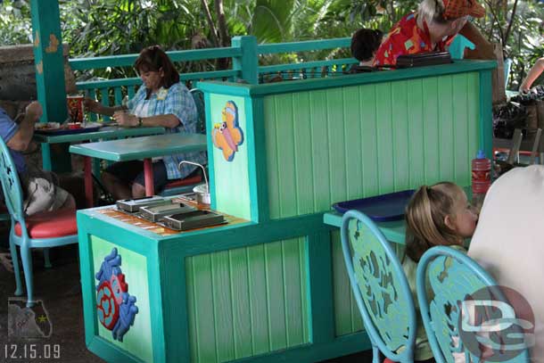 Noticed in the Flame Tree BBQ dining area the condiments, etc.. are now in stations in each area instead of at the start of the walkway like before.