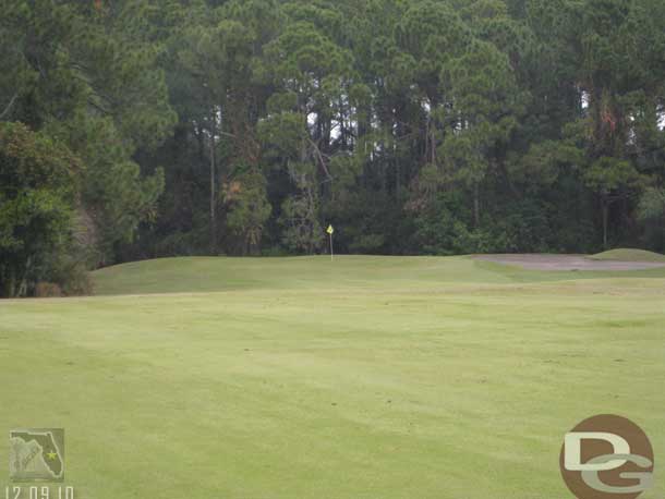 The approach to number 6, there is a stream/water way in the small valley in front of the green.