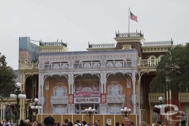 They are working on the front of the Exposition Hall.  From what I have read the Toontown Characters will be moving in.