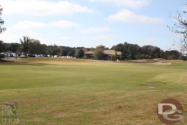 Approaching the green and club house on number 18.