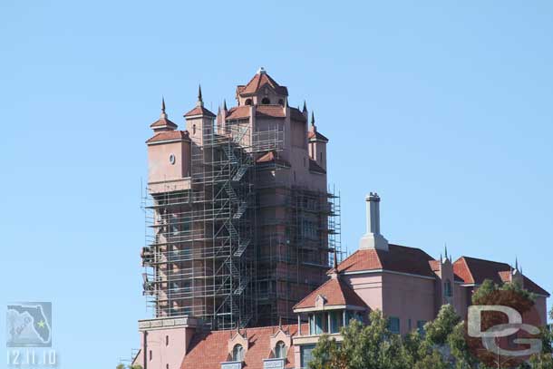 Scaffolding is up around Tower of Terror.