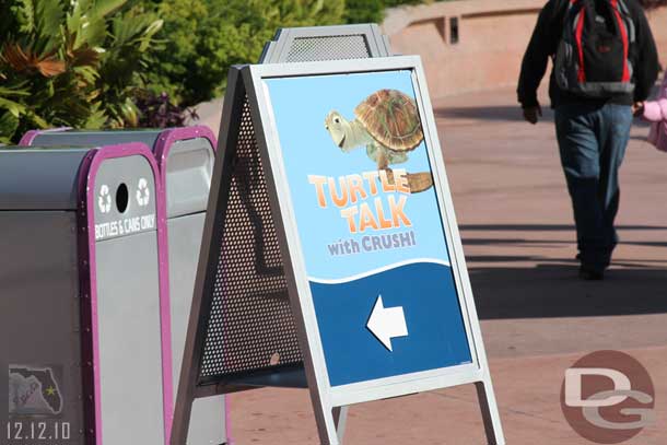 A sign directing guests into the old exit to get directly to Crush.  Guess this is for later in the day when the line for the ride gets long.