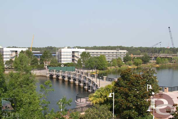 Panning right.  The buildings that line the walkway across the bridge will be Finding Nemo and in the distance you can see the lobby building.