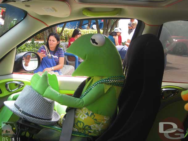 Kermit was sitting in a car even.