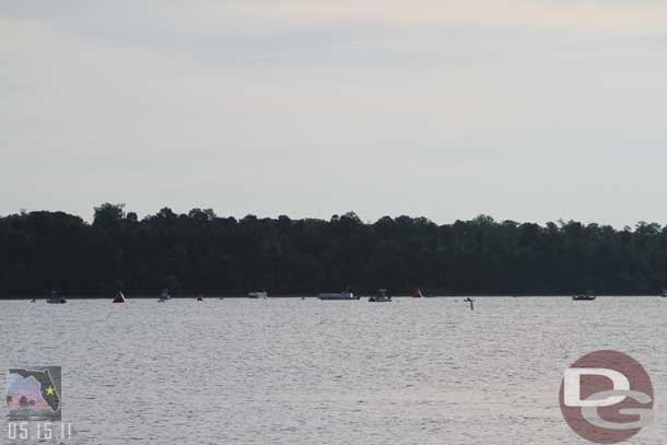 Out on Bay Lake people swimming for the Iron Man event.