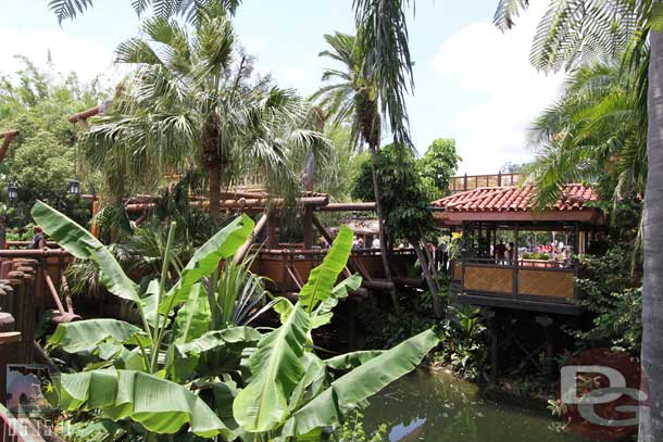 You can just barely make out where the temporary bridge was while they were replacing the main Adventureland one.