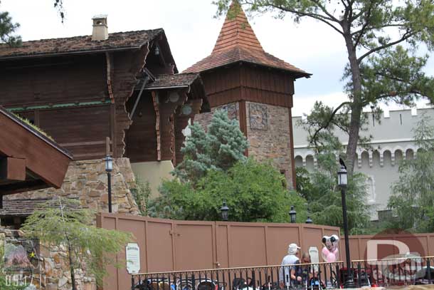 Walls up around the soon to be demolished sky way station.