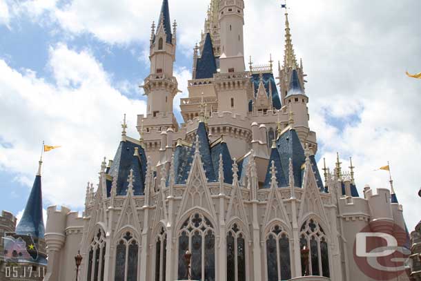 The tarps are down on the back side of the castle and all the work looks to be done.