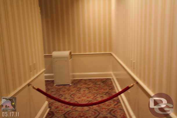 The rope at the Fastpass entrance to Mickeys.. a fairly plain hallway, at least the Standby area has some posters.