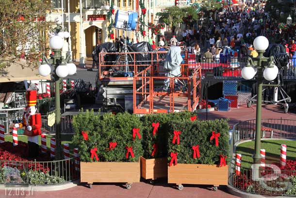 Equipment staged in Town Square for later in the day.