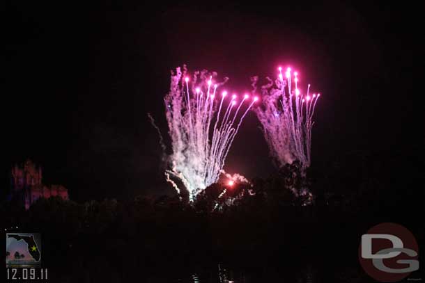 Fantasmic fireworks going off as I left the park and hiked to EPCOT.