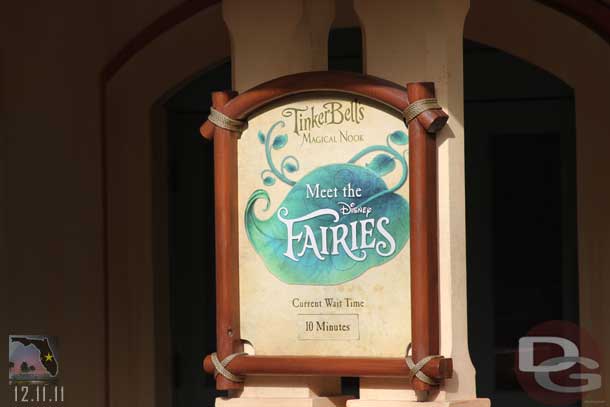 A Fairies meet and greet is set up just inside Adventureland.